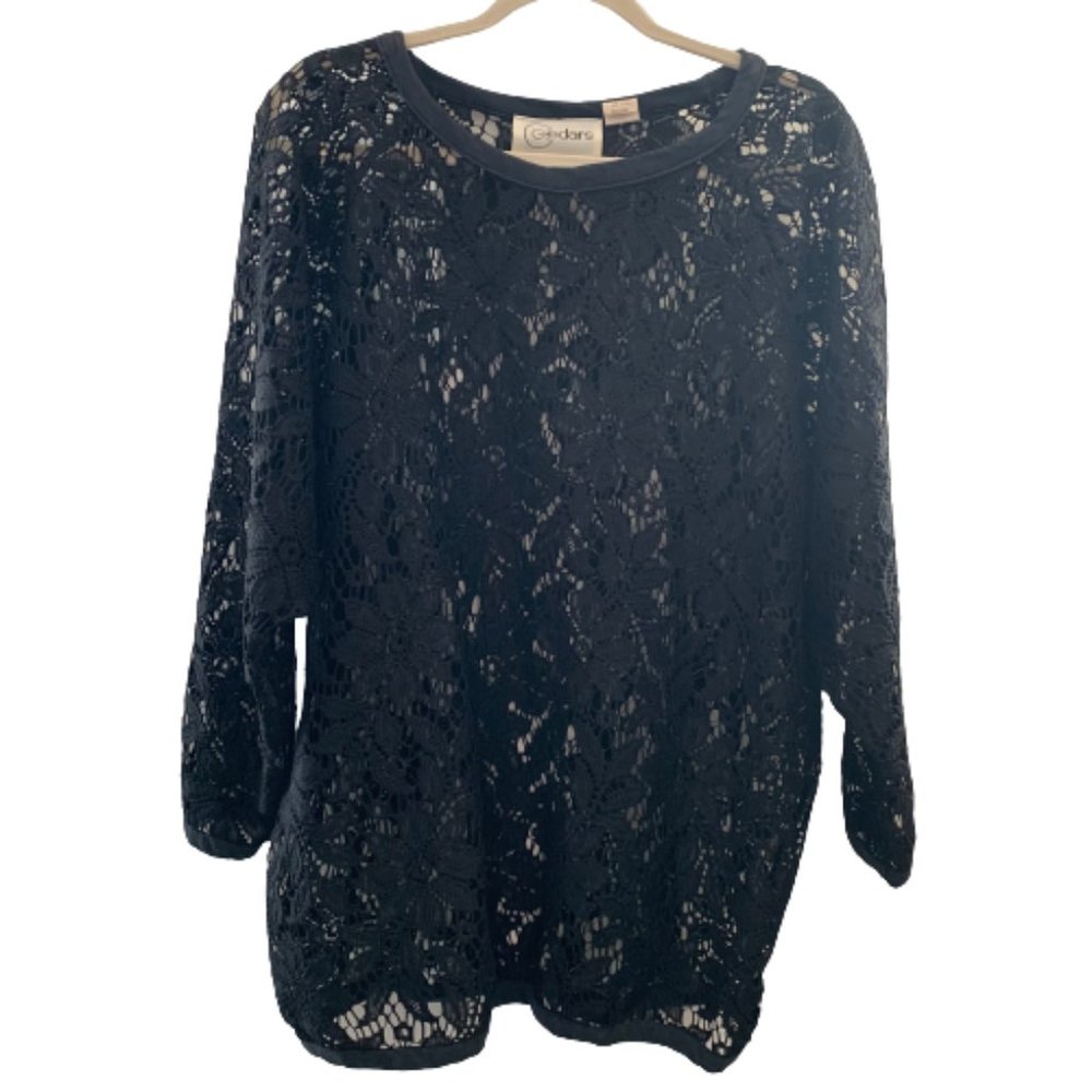 Vintage Cedars Floral Black Lace Medium Women's Tunic Top Blouse 100% Polyester